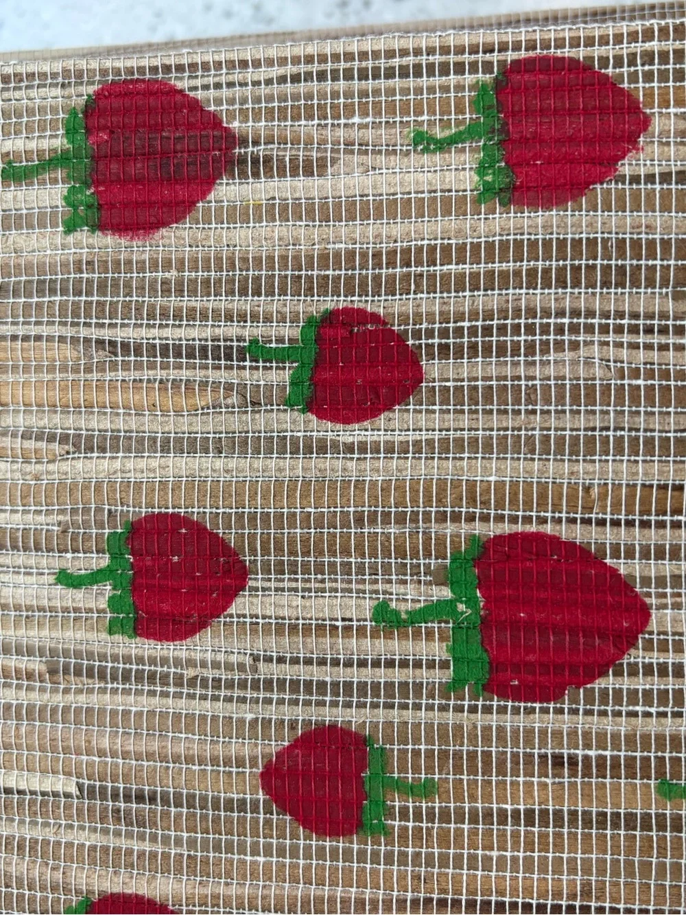 NWT Straw Woven Storage Boxes with Red Strawberry Print- 2 pack nesting
